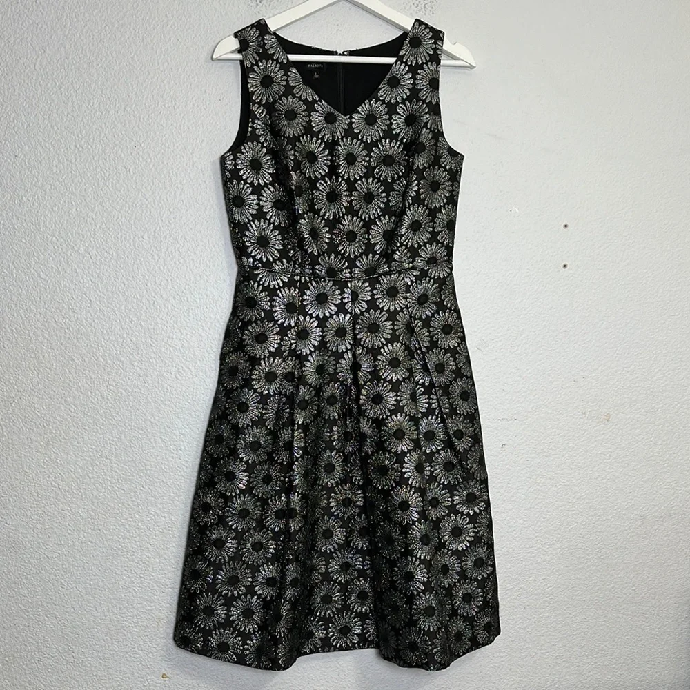 Talbots Metallic Black Sleeveless Pleated A Line Cocktail Dress Size 2‎ Formal